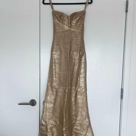 Gold Herve Leger Strapless Bandage Dress, Size XS - Picture 1 of 4